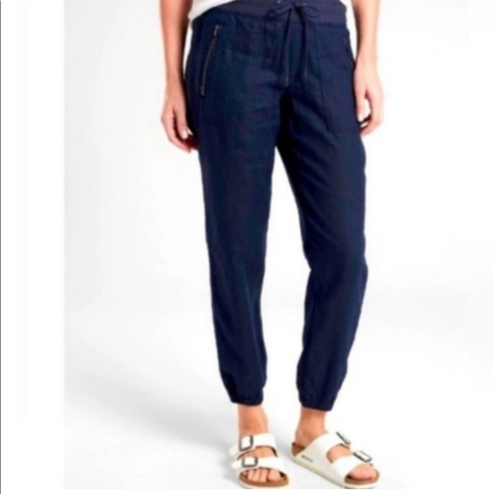 Athleta Blue Track Pants with Elastic Waistband and Tapered Ankles